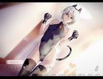  animal_ears ass_visible_through_thighs bad_id bad_pixiv_id banned_artist black_legwear breasts cat_ears cat_paws cat_tail covered_navel covered_nipples highleg highleg_leotard leotard looking_at_viewer original paws red_eyes short_hair silver_hair small_breasts solo tail tazuma_(u283) thighhighs translation_request 