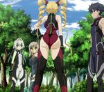  3girls ass back blonde_hair breasts claire_harvey emilia_hermit highres huge_ass hundred kisaragi_hayato large_breasts long_hair multiple_girls screencap standing stitched suit 