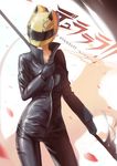  animal_helmet bad_id bad_pixiv_id biker_clothes bikesuit black_bodysuit black_gloves bodysuit breasts celty_sturluson cowboy_shot durarara!! gloves headless helmet large_breasts motorcycle_helmet phone smoke solo xiaohu 