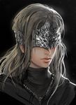  blindfold blonde_hair cloak dark_souls_iii fire_keeper highres jang_ju_hyeon jewelry lips long_hair mask necklace solo souls_(from_software) 