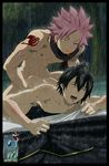  age_difference anal brothers fairy_tail fire incest male_focus multiple_boys natsu_dragneel nude outdoors penetration penis rain sex water wet yaoi zeref_dragneel 