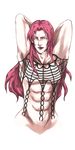  abs arm_up black_lipstick collarbone diavolo fishnets groin highres jojo_no_kimyou_na_bouken lipstick long_hair m@_(ma_6) makeup male_focus pink_hair solo transparent_background 