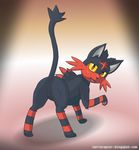  2016 anus butt cat feline female feral litten looking_at_viewer mammal nintendo open_mouth pok&eacute;mon presenting presenting_hindquarters pussy simple_background solo terraraptor video_games yellow_sclera 
