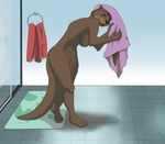 anthro bathroom bella female greyfox mammal mustelid otter shower 