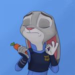  2016 anthro carrot claws clothing disney eyes_closed female firefoxproject food fur grey_fur judy_hopps just_right lagomorph mammal meme pacha_(the_emperor&#039;s_new_groove) police_uniform rabbit simple_background solo uniform vegetable zootopia 
