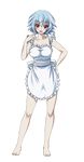  apron bare_shoulders blue_hair breasts cleavage collarbone eyebrows eyebrows_visible_through_hair full_body highres index_finger_raised infinite_stratos large_breasts looking_at_viewer naked_apron open_mouth red_eyes sarashiki_tatenashi short_hair solo transparent_background white_apron 