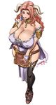  bare_shoulders belt black_legwear breasts cleavage cow_girl cow_horns curvy demon_girl earrings erect_nipples female fingerless_gloves gloves granblue_fantasy horns huge_breasts lips loincloth long_hair milf mole mound_of_venus necklace pointy_ears purple_eyes red_hair ring shoes simple_background solo standing succubus tatsunami_youtoku thighhighs wedding_ring white_background white_gloves wide_hips 