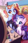  2016 amber_eyes blue_eyes blue_fur clothed clothing cutie_mark duo equine female feral friendship_is_magic fur hair horn inside magic makeup mammal mirror multicolored_hair my_little_pony open_mouth purple_hair rarity_(mlp) sassy_saddles_(mlp) smile table two_tone_hair unicorn valcron white_fur 