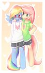  &lt;3 2016 blush clothed clothing duo equine feathers female fluttershy_(mlp) friendship_is_magic hair hoodie hoodie_(artist) long_hair mammal multicolored_hair my_little_pony pegasus pink_hair rainbow_dash_(mlp) semi-anthro shorts simple_background wings 