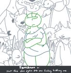  2016 ambiguous_gender anon anthro breasts buckteeth canine clothed clothing digital_media_(artwork) disney english_text fangs female frown group human lagomorph male mammal naughty_face open_mouth panting pig porcine rabbit slightly_chubby suggestive sweat teeth text the_weaver thick_thighs wolf zootopia 