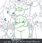 2016 ambiguous_gender anon anthro breasts buckteeth canine clothed clothing digital_media_(artwork) disney english_text fangs female frown group human lagomorph male mammal naughty_face nipples nude open_mouth panting pig porcine pussy rabbit slightly_chubby suggestive sweat teeth text the_weaver thick_thighs wolf zootopia 