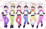  6+boys :&gt; ^_^ bad_id bad_pixiv_id birthday black_hair bow bowtie brothers brown_eyes candle closed_eyes confetti crown dated grin happy_birthday hat male_focus matsuno_choromatsu matsuno_ichimatsu matsuno_juushimatsu matsuno_karamatsu matsuno_osomatsu matsuno_todomatsu mery_(apfl0515) multiple_boys one_eye_closed open_mouth osomatsu-kun osomatsu-san pants party_hat plaid plaid_pants plaid_shorts sextuplets shorts siblings smile string_of_flags top_hat 