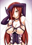  adjusting_hair areolae armpits bare_shoulders breasts collarbone corset curvy elbow_gloves erza_scarlet fairy_tail female gloves gradient gradient_background gyoku hair_over_one_eye huge_breasts lingerie long_hair navel nipples no_bra orange_eyes purple_gloves red_eyes red_hair simple_background small_nipples solo standing underwear upper_body very_long_hair 