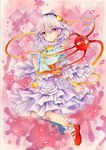  adapted_costume colored_pencil_(medium) dated full_body hairband heart komeiji_satori lavender_hair long_sleeves looking_at_viewer marker_(medium) mary_janes mosho petals red_eyes shirt shoes signature skirt solo third_eye touhou traditional_media watercolor_(medium) wide_sleeves wrist_cuffs 