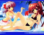  barefoot beach bikini bikini_skirt blue_hawaii copyright_request day frilled_bikini frills itou_noiji legs multiple_girls nanao_naru outdoors side-tie_bikini swimsuit tropical_drink wallpaper 