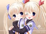  blonde_hair clover_hearts mikoshiba_rea mikoshiba_rio soft_beauty twins twintails 