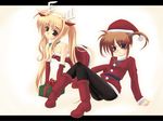  animal_ears antlers arm_support bare_shoulders black_eyes black_legwear black_panties blonde_hair blush boots box brown_eyes brown_hair christmas elbow_gloves fate_testarossa frapowa gift gloves hat highres kneeling leaning_back long_hair long_sleeves lyrical_nanoha mahou_shoujo_lyrical_nanoha multiple_girls panties pantyhose red_gloves santa_costume santa_hat takamachi_nanoha twintails underwear wallpaper 