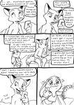  2016 anthro bed black_and_white canine carrot cellphone chest_tuft clothed clothing comic dialogue disney duo english_text eric_schwartz female food fox inside judy_hopps lagomorph male mammal monochrome nick_wilde phone rabbit shaking_head sitting skimpy standing tail_grab text topless tuft tugging underwear vegetable zootopia 