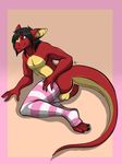  aby_malor anthro backsack balls butt clothing dragon girly hi_res legwear male nico_vera perineum scalie simple_background solo stockings 