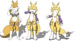  2016 3_fingers 3_toes anthro big_breasts black_sclera blue_eyes breasts claws digimon dipstick_tail featureless_crotch female frown gloves_(marking) looking_at_viewer markings multicolored_tail multiple_poses navel neck_tuft nipples nude pose renamon sailoranna simple_background smile socks_(marking) solo toe_claws toes tuft white_background 