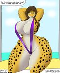  2016 anthro armpits big_breasts breasts clothed clothing connie_(doctorconnie) dialogue dreadlocks english_text female huge_breasts leopard_gecko open_mouth pinup pose sassy skimpy solo supersonicrulaa swimsuit text theenglishhobo wide_hips 
