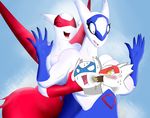  2016 angry anthro anthrofied big_breasts blue_background blue_fur blush breast_fondling breast_squish breasts censored creative_censorship crossgender duo eyes_closed female female/female fondling fur hand_on_breast hi_res huge_breasts latias latios legendary_pok&eacute;mon nightmare-arts nintendo nude open_mouth pockey pocky pok&eacute;mon pok&eacute;morph red_fur simple_background smile surprise sweat thick_thighs tongue video_games voluptuous white_eyes white_fur wide_hips wings yellow_eyes 
