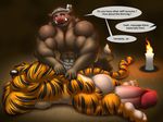  2016 abs anthro back_muscles balls barefoot biceps big_balls big_muscles big_penis black_fur blush boar brown_fur butt candle clothed clothing dialogue duo english_text erection faceless_male fangs feline fur huge_balls hyper hyper_balls hyper_muscles hyper_penis interval kneeling looking_away lying male male/male mammal massage muscular muscular_male navel nipples nude on_floor open_mouth orange_fur pecs penis porcine purple_eyes relaxing smile stripes text thick_penis tiger toes tongue tongue_out underwear white_fur 