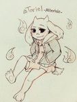  anthro caprine clothed clothing fire fur goat hi_res hoodie horn long_ears mammal ppairofbacon simple_background skirt switchtale toriel undertale video_games white_background white_fur 