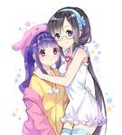  black_hair blue_eyes blush dress female flower glasses hairpins hat jacket long_hair multiple_girls pink_eyes purple_hair ribbon smile stellarism thighhighs twintails utau vocaloid xia_yu_yao xin_hua 