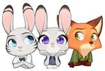  anthro blue_eyes bow_tie canine clothed clothing disney female fox green_eyes group jack_savage jinial judy_hopps lagomorph long_ears male mammal nick_wilde pose purple_eyes ribbons shirt simple_background white_background young zootopia 