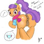  2016 absurd_res aer0_zer0 anatomically_correct anatomically_correct_pussy animal_genitalia animal_pussy anus braces butt clothed clothing cutie_mark dialogue dock earth_pony english_text equine equine_pussy eyelashes female feral friendship_is_magic hair hi_res horse looking_at_viewer looking_back mammal multicolored_hair my_little_pony open_mouth plaid_stripes_(mlp) pony ponytail purple_hair pussy rear_view simple_background solo text two_tone_hair white_background 