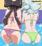  aori_(splatoon) ass bikini green_bikini hotaru_(splatoon) multiple_girls partially_submerged purple_bikini splatoon_(series) splatoon_1 swimsuit water zero_momentai 