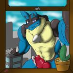  animal_genitalia anthro anthrofied blue_eyes canine cum dripping grin hi_res knot kotetsu_rexen lionel looking_at_viewer lucario macro male mammal muscular nintendo nude penis pok&eacute;mon pok&eacute;morph sheath solo video_games 