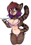  2016 ally_(pewpewpewpie) anthro bikini breasts brown_fur cat cleavage clothed clothing digital_media_(artwork) facial_piercing feline female fur green_eyes mammal navel nose_piercing nose_ring piercing portrait simple_background solo standing swimsuit tabby_cat three-quarter_portrait zyira 