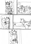  anthro bernielover canine comic cuddling cum disney english_text eyes_closed fangmeyer fur hi_res licking male male/male mammal monochrome nude open_mouth sex simple_background smile speech_bubble text tongue tongue_out white_background wolf wolford zootopia 