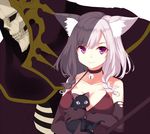  3: animal animal_ears bad_id bad_twitter_id bare_shoulders bell bell_choker black_cat black_fur black_gloves braid breasts cat cat_ears choker cleavage cloak closed_mouth collarbone copyright_request death_(entity) dress elbow_gloves eyebrows eyebrows_visible_through_hair fur gloves holding holding_animal hollow_eyes hood hooded_cloak jingle_bell large_breasts lips looking_at_viewer multicolored_hair paws pink_eyes pink_hair red_dress short_braid short_hair simple_background skull sleeveless sleeveless_dress smile spaghetti_strap takehana_note teeth twin_braids two-tone_hair upper_body white_background 