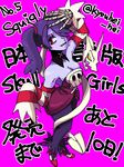  blue_skin breasts simple_background skullgirls solo squigly_(skullgirls) zombie 