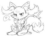  ambiguous_gender black_and_white blush braixen canine chest_tuft cute fox fur inner_ear_fluff kneeling mammal monochrome nintendo open_mouth pok&eacute;mon rusipel simple_background sketch solo stick tuft twig video_games 