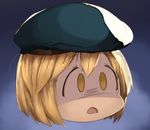  abyaa_face beret blonde_hair chibi commentary_request djeeta_(granblue_fantasy) drooling granblue_fantasy hat hawkeye_(granblue_fantasy) head kei_(soundcross) open_mouth shaded_face short_hair solo 