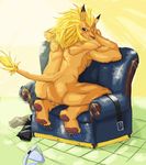  alternate_version_available anthro anus armchair armpit_hair backsack balls barefoot blush butt chair digimon discarded_clothing feline hi_res kneeling leomon lion looking_back male mamaduo mammal muscular nude perineum pinup plantigrade pose rear_view solo 