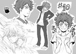  bad_id bad_pixiv_id blush greyscale haikyuu!! higashiyama_kazuko highres hinata_shouyou hood hoodie jacket male_focus monochrome multiple_views school_uniform short_hair sketch smile translation_request yawning 