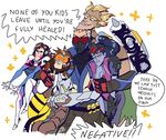  3boys 3girls blonde_hair blue_hair blue_skin bodysuit breasts brown_hair butt cleavage clothed clothing cybernetics cyborg d.va_(overwatch) dialogue english english_text eyewear face_mask facial_scar female fire frown genji_(overwatch) gloves goggles goggles_on_head grey_hair grin group group_hug hair headphones healing hug human humanoid jacket jitome junkrat_(overwatch) long_hair machine male mammal mask multiple_boys multiple_girls not_furry overwatch ponytail rottenchicken scar short_hair smile soldier:_76_(overwatch) soldier_76 speech_bubble tan tattoo text tracer_(overwatch) underbite v-neck very_short_hair visor white_hair widowmaker_(overwatch) yellow_eyes 