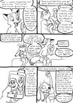  2016 anthro bed black_and_white bonnie_hopps canine carrot cellphone chest_tuft clothed clothing comic dialogue disney duo english_text eric_schwartz female food fox inside jude_the_dude judy_hopps lagomorph male mammal monochrome nick_wilde phone rabbit shaking_head sitting skimpy standing stu_hopps tail_grab text topless tuft tugging underwear vegetable zootopia 