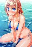  :o bad_id bad_pixiv_id bare_arms bare_legs bare_shoulders between_legs bikini blonde_hair blue_bikini blue_eyes blush breasts cleavage collarbone colored_eyelashes covered_nipples eyebrows eyebrows_visible_through_hair eyelashes hand_between_legs higa large_breasts looking_afar open_mouth original own_hands_together ribbon shiny shiny_skin short_hair side-tie_bikini sitting solo stomach swimsuit wariza water white_ribbon 