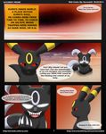  2011 alternate_color black_eyes black_nose comic dialogue eeveelution english_text fan_character fangs feral fur glowing glowing_eyes half-closed_eyes hi_res kuroodod male narration nintendo open_mouth pok&eacute;mon red_fur red_sclera sharp_teeth smile speech_bubble teeth text tongue umbreon video_games white_eyes white_fur yellow_fur 
