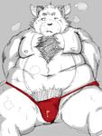  2016 anthro balls bear belly chest_tuft clothing demon digital_media_(artwork) erection fur hi_res horn loincloth male mammal moobs navel nipples overweight overweight_male penis simple_background slightly_chubby solo tuft ursso_(artist) ursso_(character) 