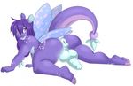  2016 all_fours anthro anus backsack balls big_butt blithedragon blue_scales butt dalvan dragon fur hair huge_anus humanoid_penis insect_wings long_hair male nude penis puffy_anus purple_fur purple_hair purple_scales raised_tail scales scalie simple_background solo teeth uncut white_background wings 