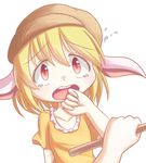  animal_ears blonde_hair bunny_ears dior-zi hat out_of_frame red_eyes ringo_(touhou) scared seiran_(touhou) tears touhou 