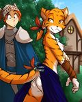  armor breasts clothed clothing daniels_(twokinds) feline female fur human keidran male mammal orange_fur side_boob tiger tom_fischbach topless twokinds 