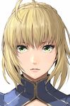  absurdres ahoge artoria_pendragon_(all) blonde_hair enami_katsumi fate/stay_night fate_(series) green_eyes highres looking_at_viewer parted_lips portrait saber simple_background solo white_background 